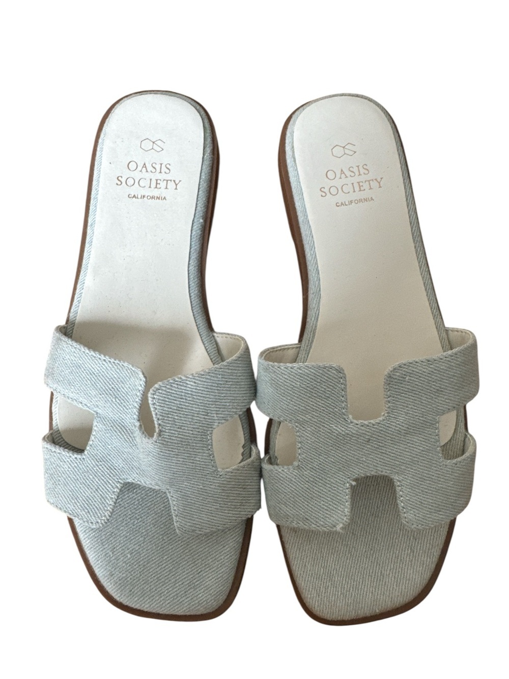 Oasis Society Women's Light Blue Cutout Slide Sandals